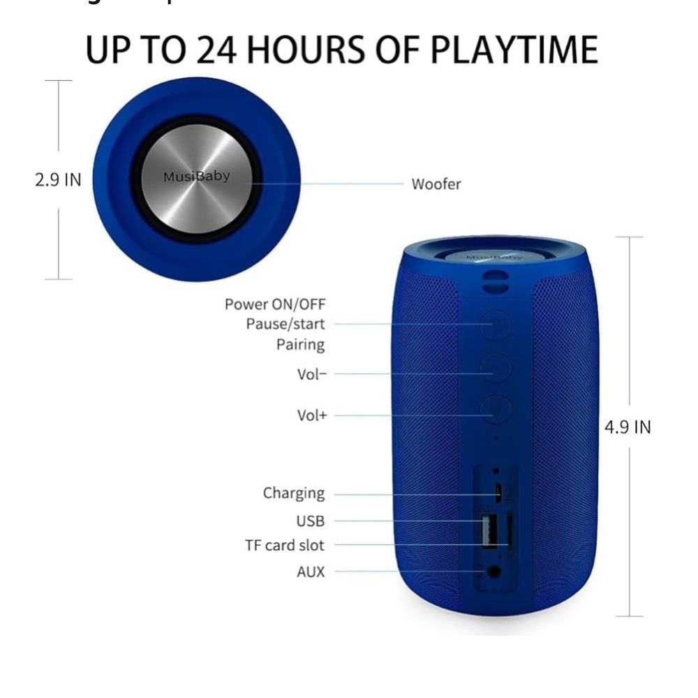 3/$15 MusiBaby Wireless Bluetooth Portable Blue Speaker Freestanding - Picture 5 of 13